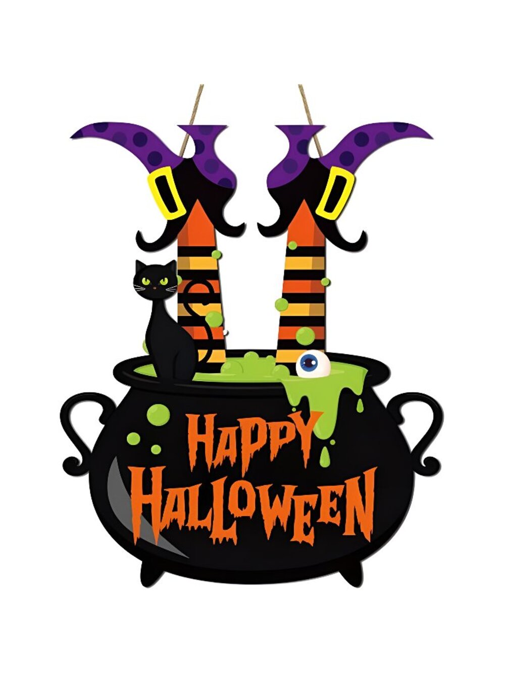 Halloween Witch Door Sign Happy Halloween Wooden Sign Plaque Witch Leg Front